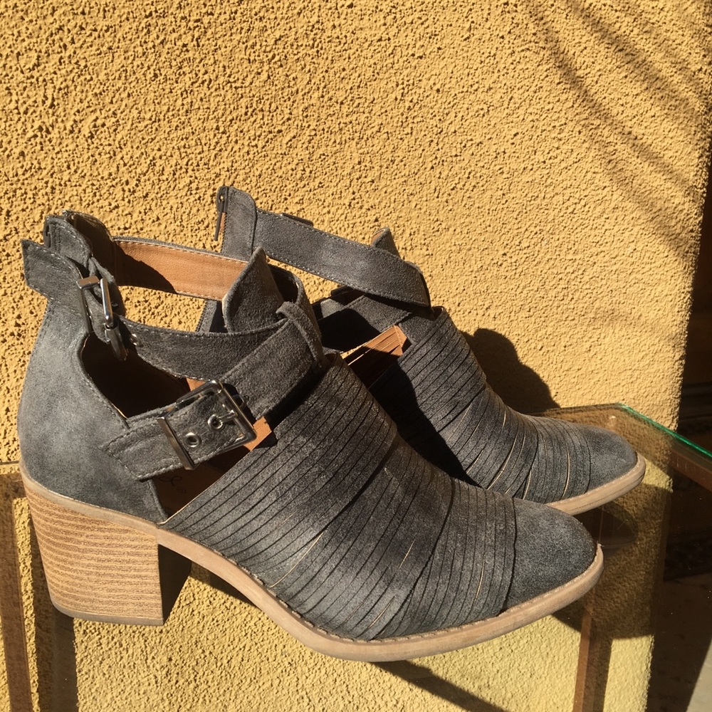 Gray vegan leather boots